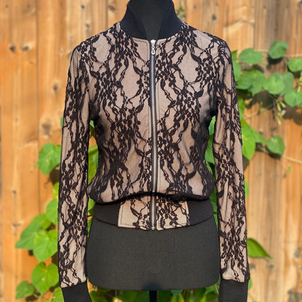 Suzy Shier Black Lace Bomber Jacket